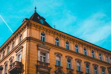 Fototapeta premium Corner of European building from low angle