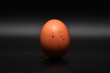 Egg brown with stains moles on a black background