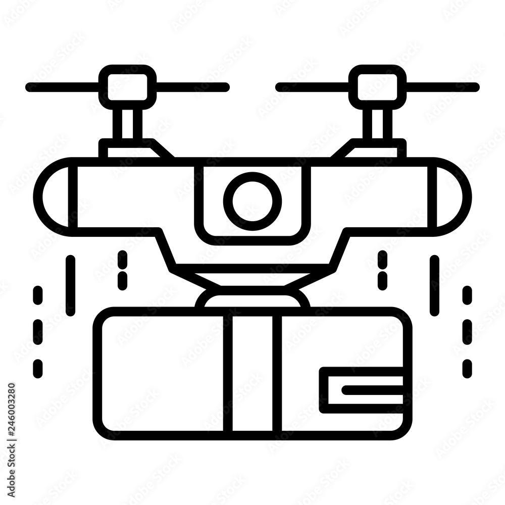 Poster delivery box drone icon. outline delivery box drone vector icon for web design isolated on white bac