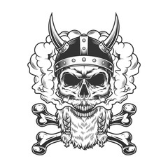 Bearded and mustached viking skull
