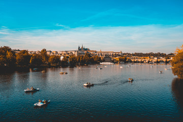 View of Vltava river with catamarans