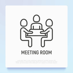 Meeting room thin line icon: group of people at training. Modern vector illustration.
