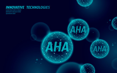 Fruit acid beauty salon peeling. AHA glycolic lactic acids exfoliant anti-aging rejuvenation facial serum. Medical health skin treatment low poly polygonal sphere vector illustration