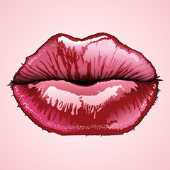 Lips Blow, Glam Red Gloss Lips Vector Illustration
