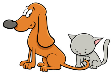 dog and kitten characters cartoon illustration