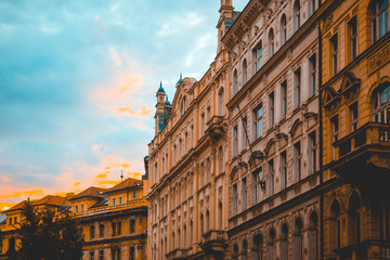 Fototapeta na wymiar Row of historic townhouses in Prague, Czech Rep