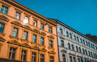 Fototapeta na wymiar European houses facades from low angle