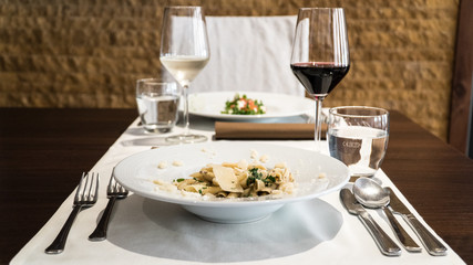 Penne with cheese, plate