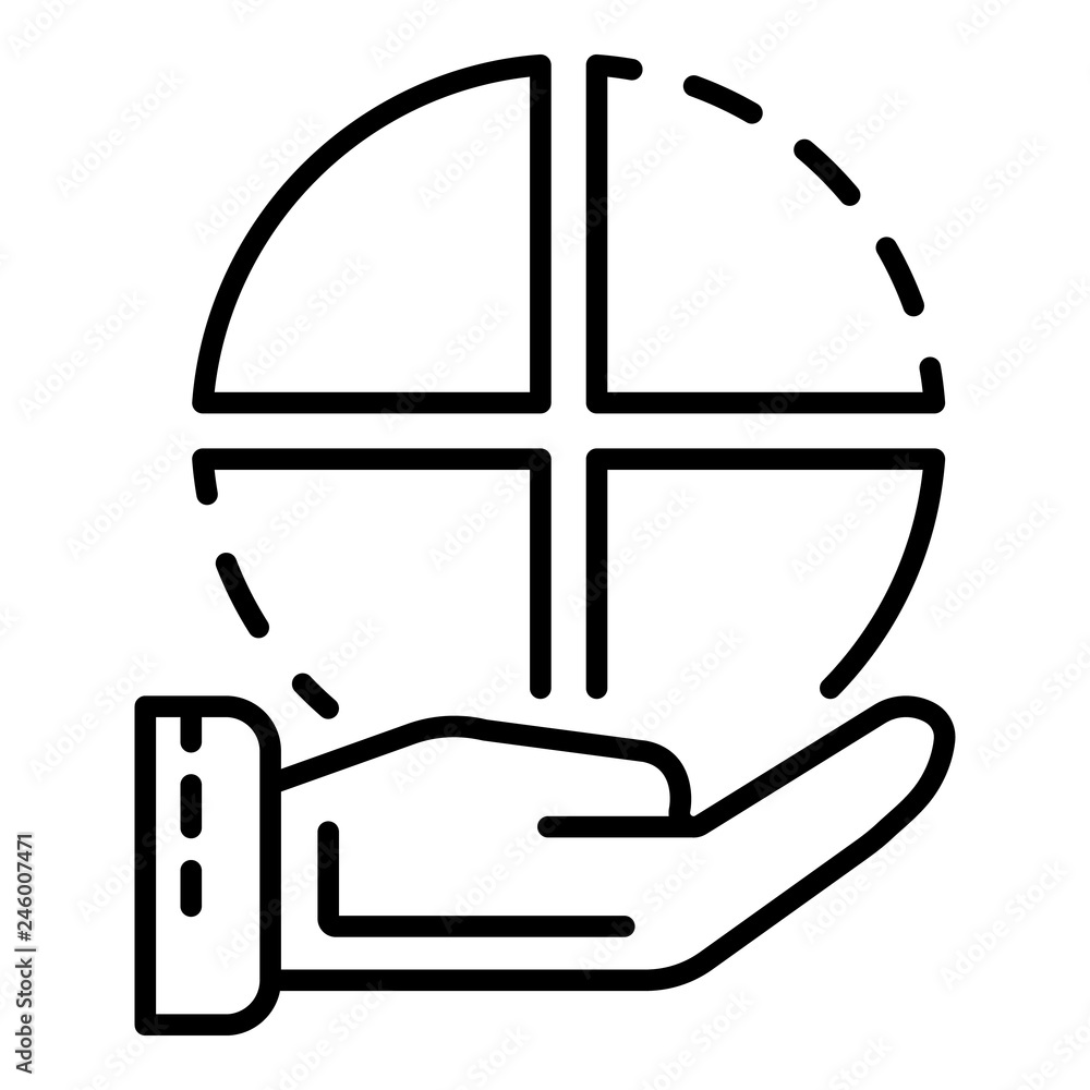 Poster pie chart in hand icon. outline pie chart in hand vector icon for web design isolated on white backg