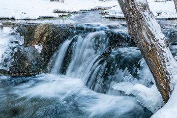 Big Hills springs under snow and ice, Big Hill Springs Provincial Recreation Area, Alberta, Canada