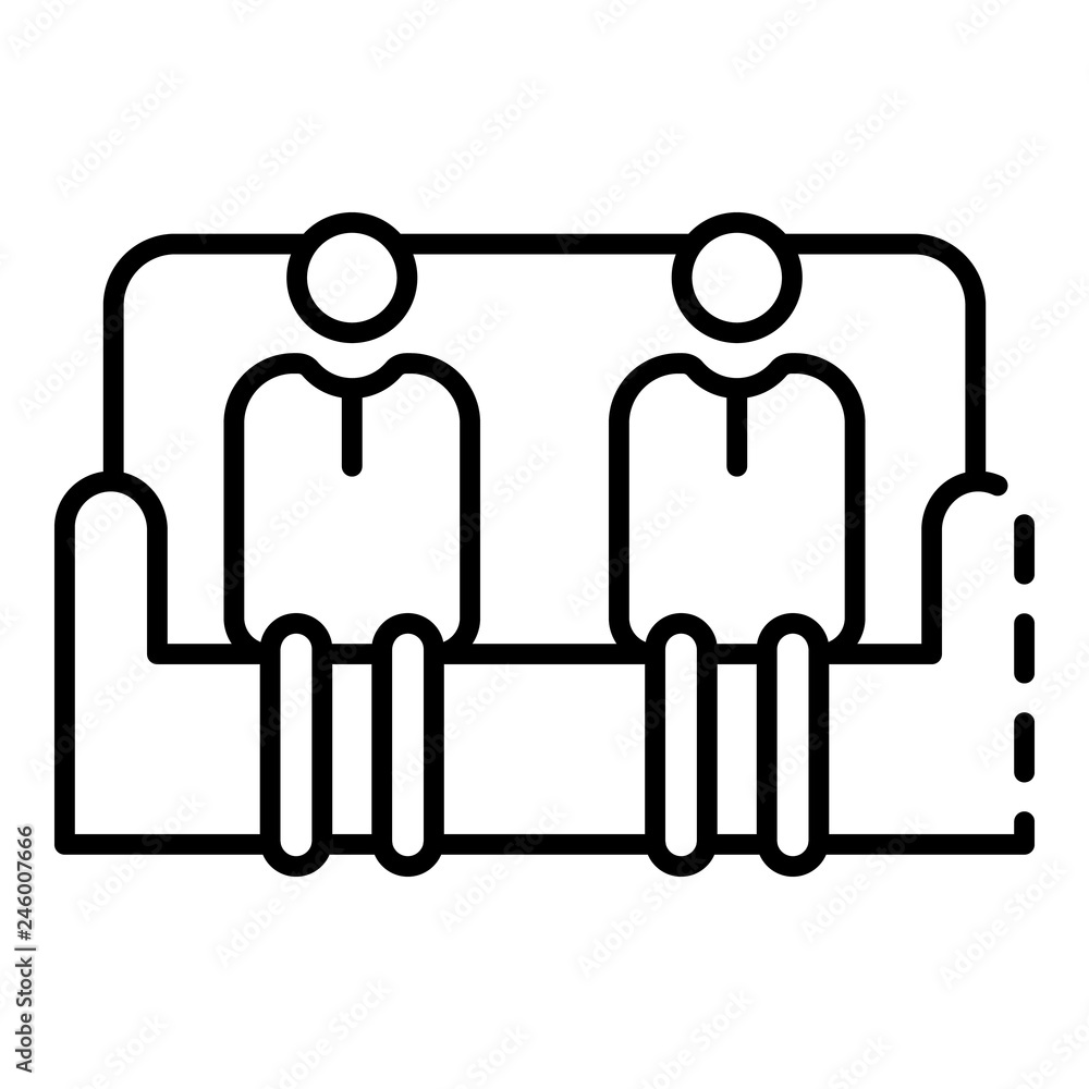 Poster people in sofa icon. outline people in sofa vector icon for web design isolated on white background