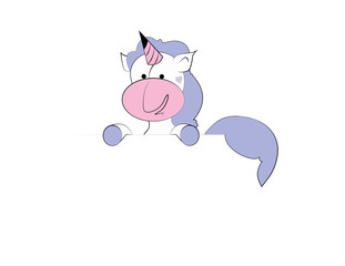 Cute little unicorn vector with purple hair. Isolated on white background. Unicorn cartoon.