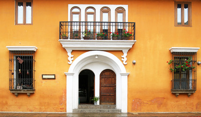 Antigua City, Guatemala. Colourful colonial architecture seen from the cobbled streets. Beautiful Streetscape.
