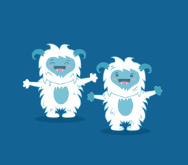 Modern flat design concept of angry snowman monster, white bigfoot, yeti, sasquatch for website. Blue background. Vector illustration. - obrazy, fototapety, plakaty