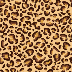 Leopard, cheetah, jaguar spotted texture, exotic wild cat fur leopard seamless pattern design, background, vector illustration