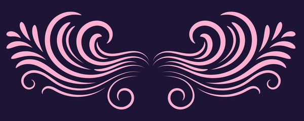 Colorful abstract curly element for design, swirl, curl. Divider, frame isolated on dark background. Vector illustration.
