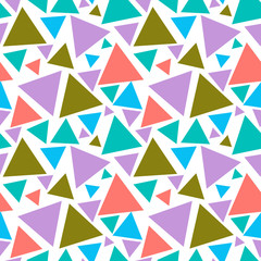 Abstract seamless pattern with colorful chaotic small triangles. Infinity triangular messy geometric pattern. Vector illustration.    