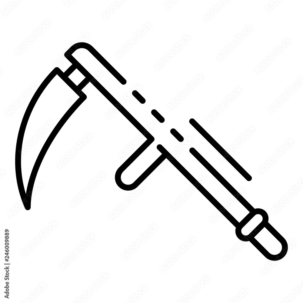 Poster scythe icon. outline scythe vector icon for web design isolated on white background