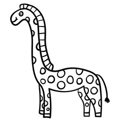 Cartoon doodle linear giraffe isolated on white background. Vector illustration.  
