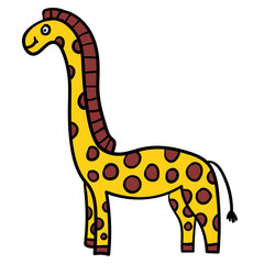 Cartoon doodle linear giraffe isolated on white background. Vector illustration.  