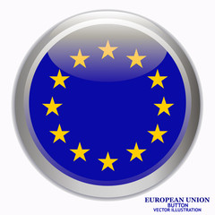 Happy Europe day background. Bright background with flag of Union European. Bright button with flag. Vector illustration.