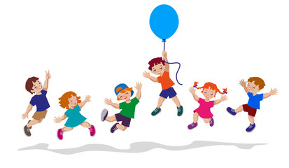 Obraz na płótnie Canvas Vector illustration of happy kids jumping together.
