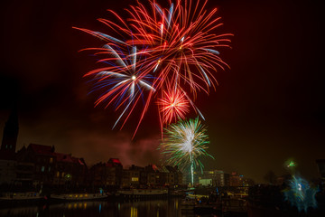 fireworks in the city of Ghent on New Year's Eve