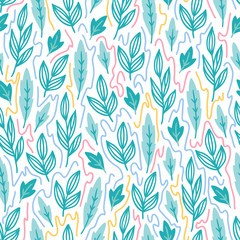 Easter seamless pattern with leaves and color lines