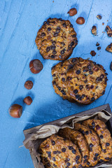 Oats cookies with chocolate chips and hazelnuts