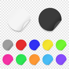 Vector Realistic 3d Round Adhesive Colored Blank Paper Sticker Icon Set Closeup Isolated on Transparent Background. Design Template of Paper Circles for Mockup, Price Tags, Labels
