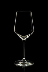 Empty glass wine on black background. 