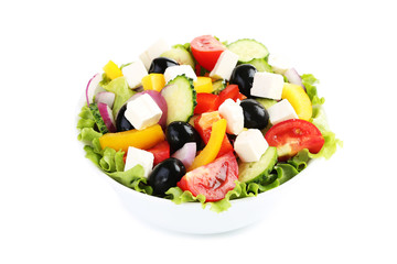 Vegetable salad in bowl isolated on white background