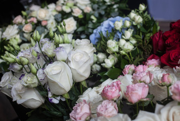 bouquets of white and gently pink roses. The bride's bouquet. Mother's Day and March 8