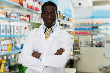 African American pharmacist in drugstore