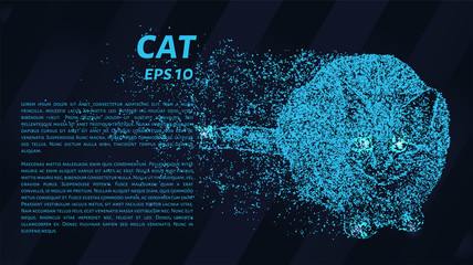 Naklejka premium Cat. A grid of blue stars in the night sky. Glowing dots create the shape of a cat. Cat, kitten, animal and other illustration or background concepts.