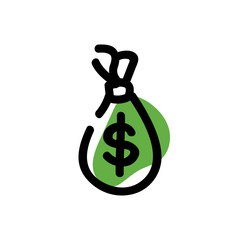Bag with money icon. Vector hand drawn line symbol