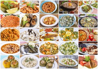 Traditional delicious Turkish foods various collage concept photo.