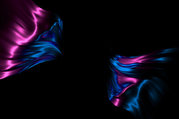 Obraz na płótnie Canvas Neon glowing frame on flowing silk background 3d illustration