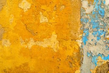 Colorful Yellow and blue texture wall for background. Cement texture wall