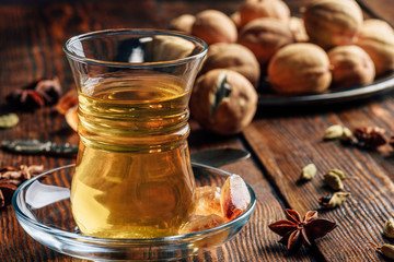 Arabic tea with spices in armudu glass