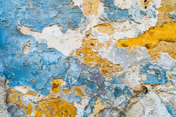 Yellow and blue texture wall for background. Cement texture wall