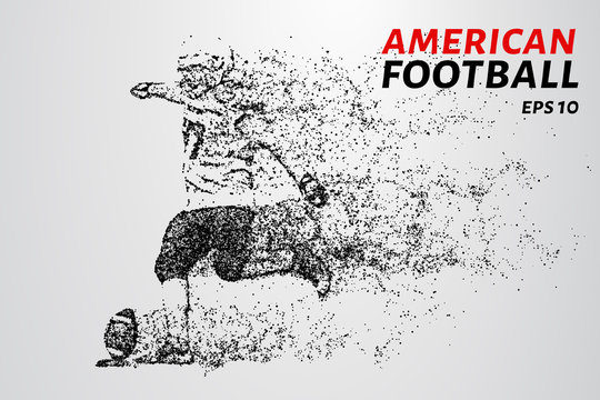 American football. American football player strikes the ball. Dots create the shape of a football player.