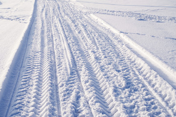 Tracks in snow, texture of snow