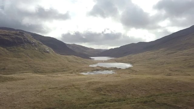 Wide view on Glen Etive and the River Etive in the Highlands of Scotland from the air