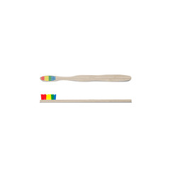 Realistic bamboo toothbrush with multicolor bristles. Wood texture