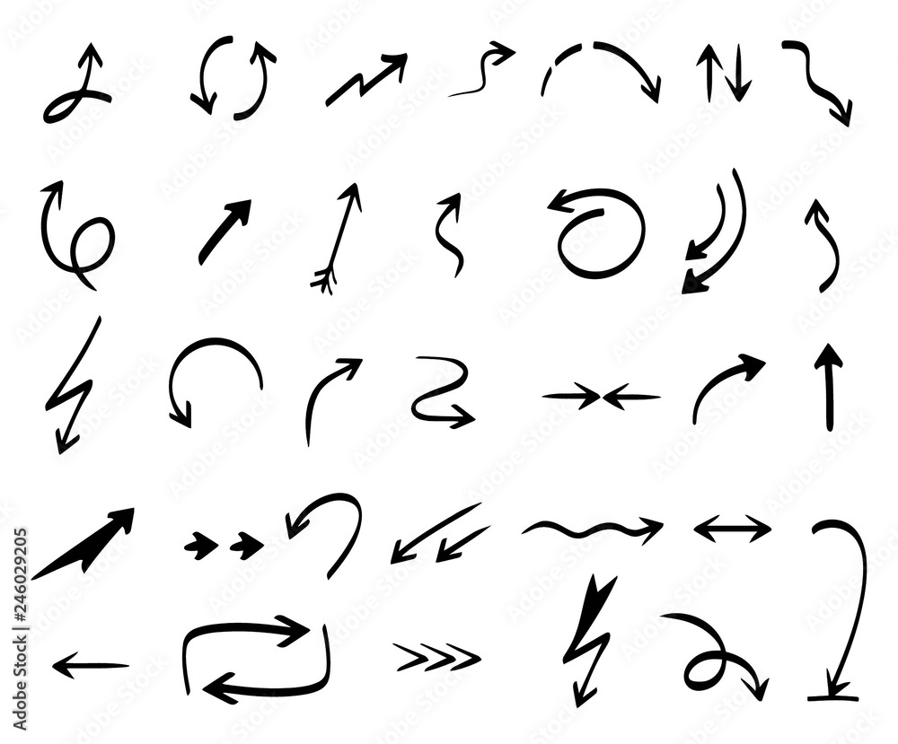 Poster arrows collection. hand drawing abstract shapes coordination direction arrows vector series. arrow c