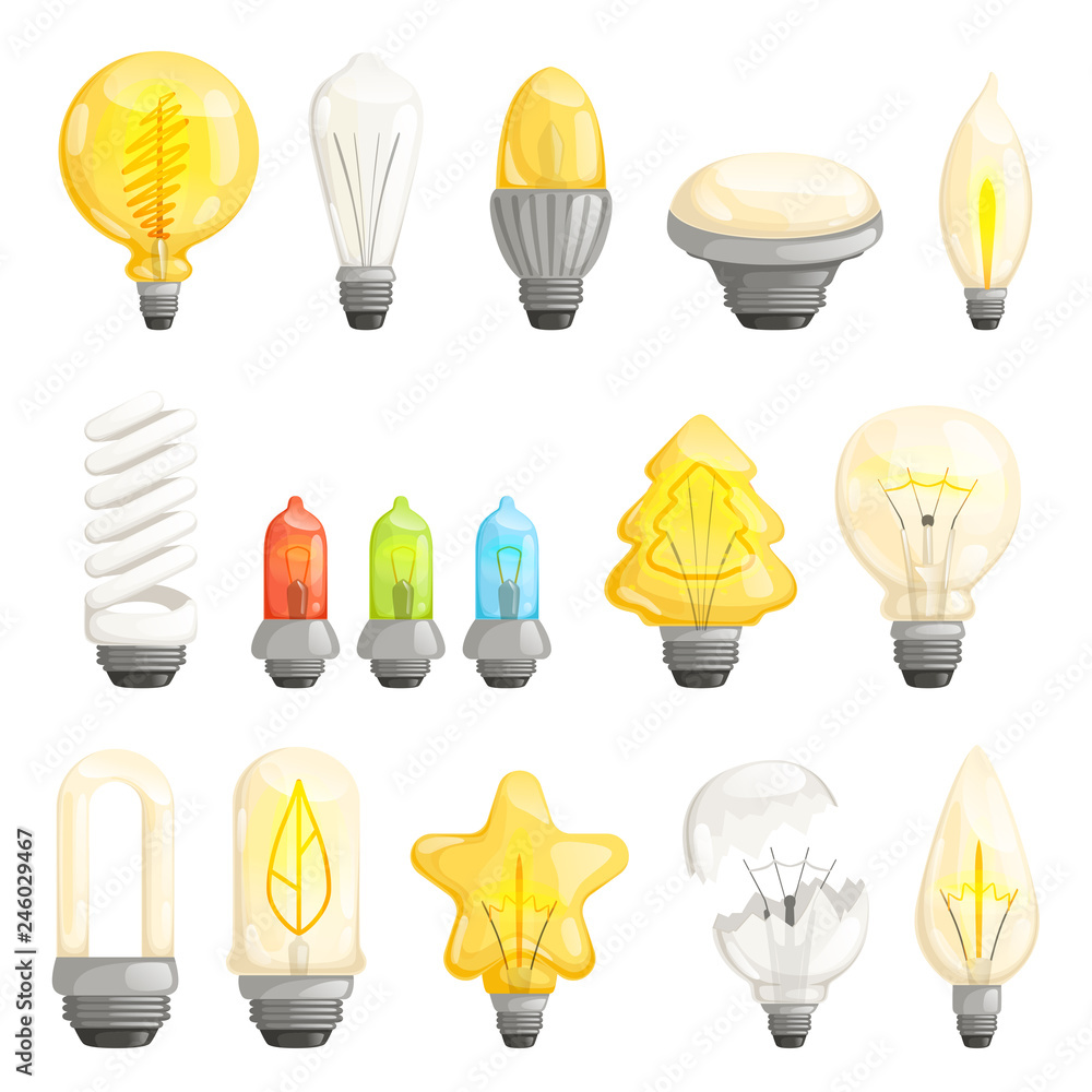 Canvas Prints light bulbs. modern lamp save energy fluorescent lighted halogen vector cartoon pictures collection.