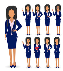 Obraz premium Businesswoman character in different poses set vector illustration 