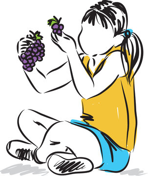 little girl eating grapes snack illustration