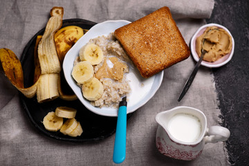 Overnight  banana Oats in to the bowl.